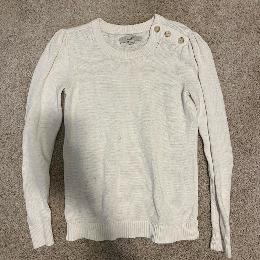 LOFT Puff Sleeve Button Sweater - Picture 1 of 8